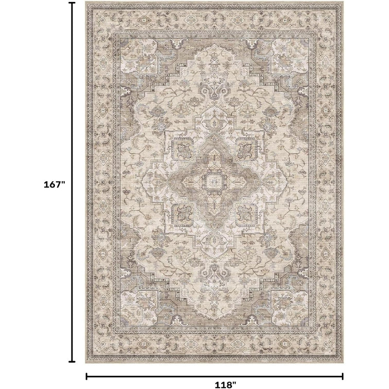 Washable Vintage Rug 10x14 Brown/Multi