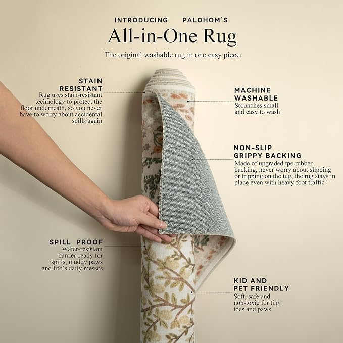 Washable Vintage Rug 9x12 Non Slip Low Pile