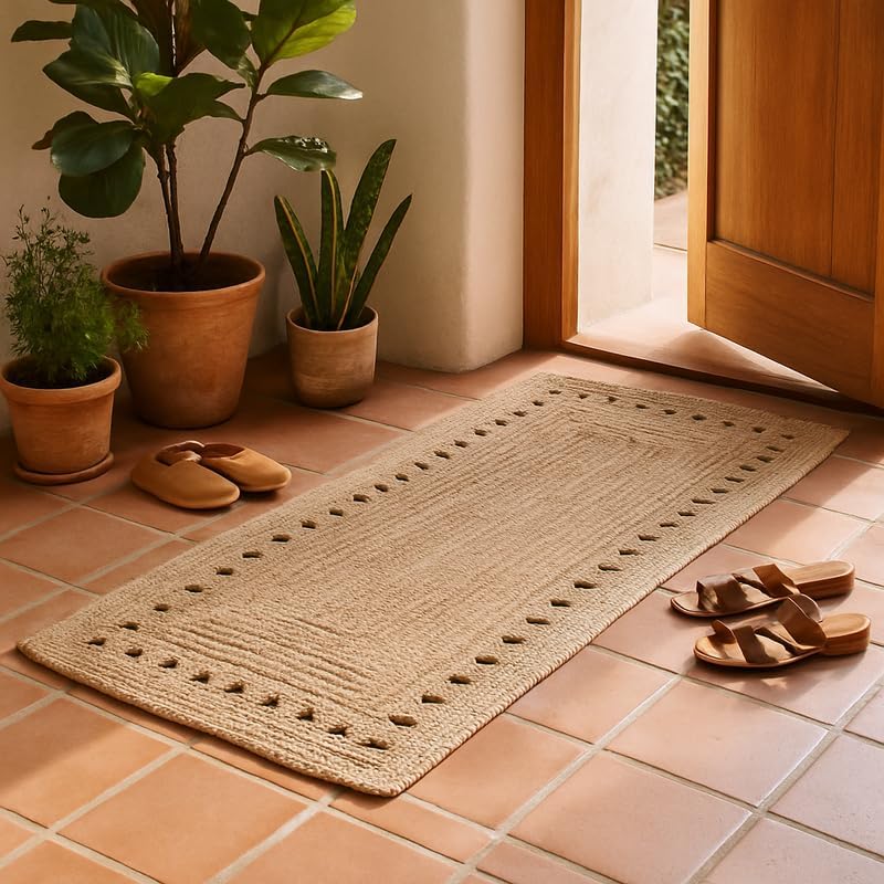 Braided Jute Runner Rug 2x8 Ft Reversible