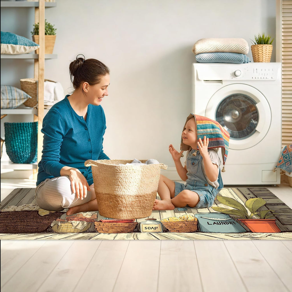 Farmhouse Clothesline Laundry Rug 47x20 Inch