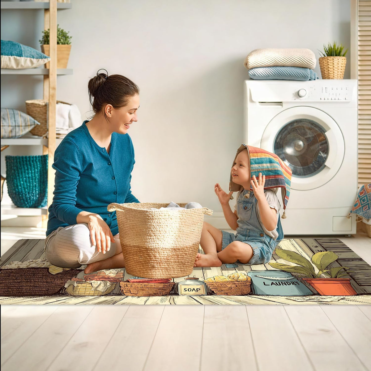 Farmhouse Clothesline Laundry Rug 47x20 Inch