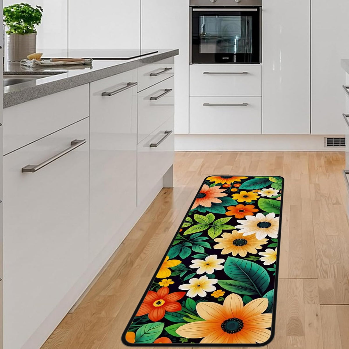 Botanical Floral Laundry Rug 17"x51" Non Slip Washable