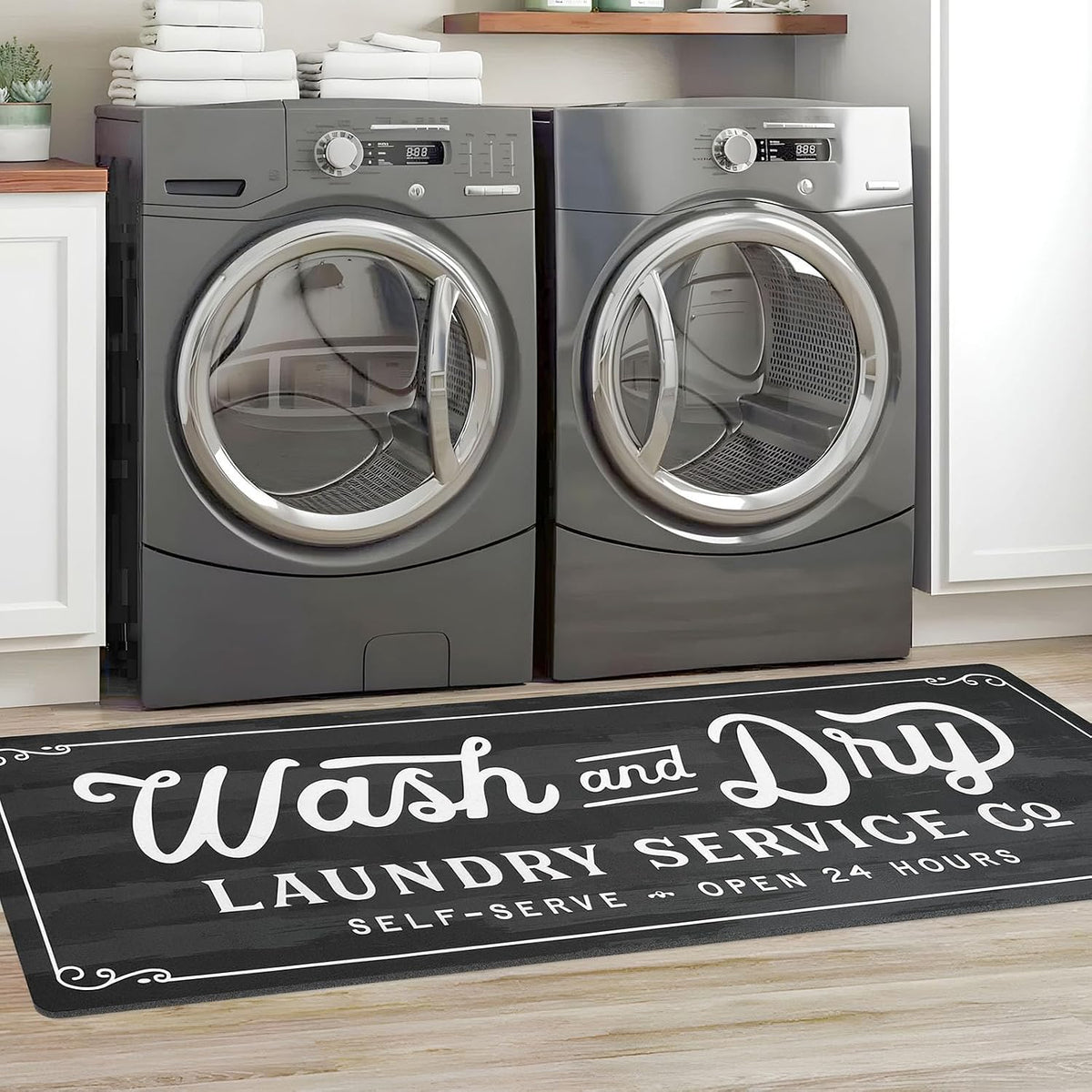 Dark Grey Washable Non-Slip Laundry Rug 20"x60"