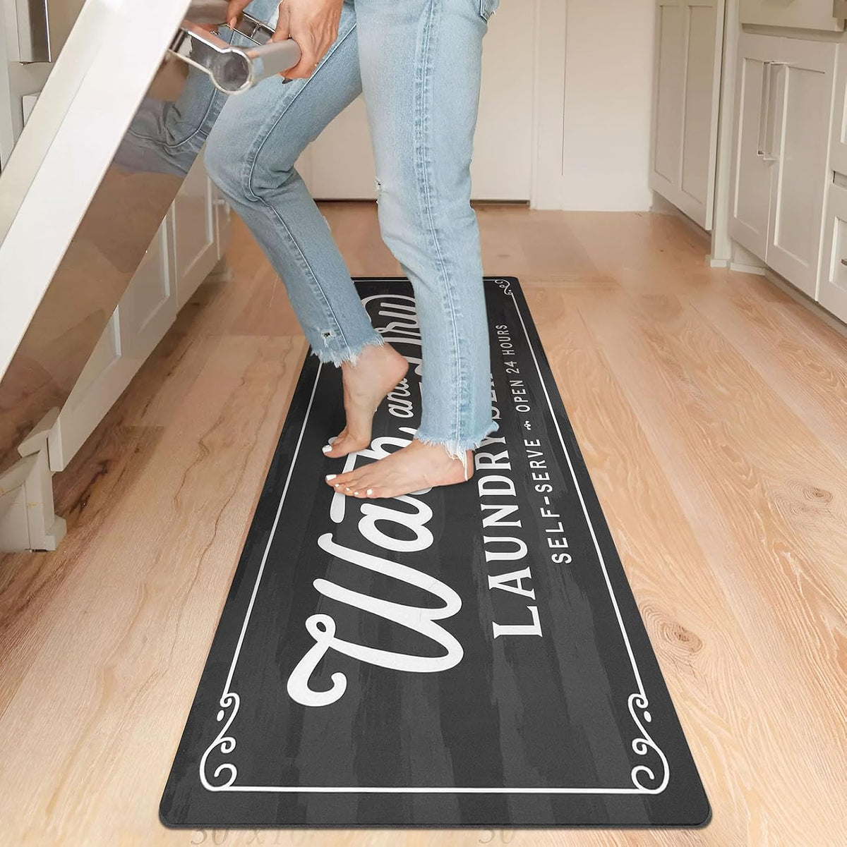 Dark Grey Washable Non-Slip Laundry Rug 20"x60"