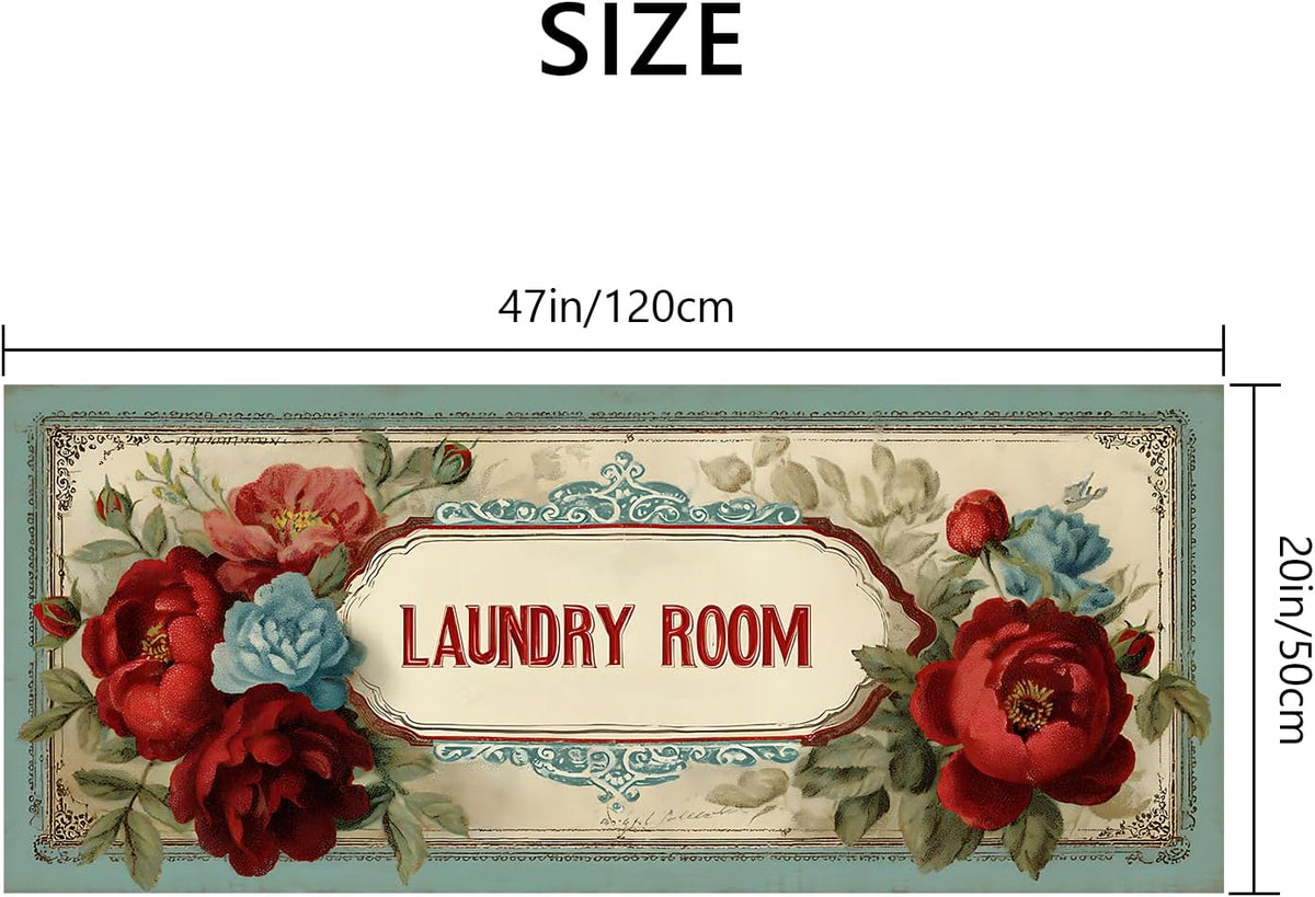 Light Green Vintage Rose Laundry Rug 47x20 Inch