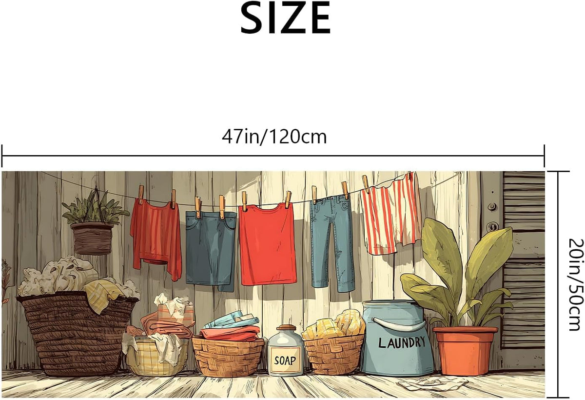 Farmhouse Clothesline Laundry Rug 47x20 Inch