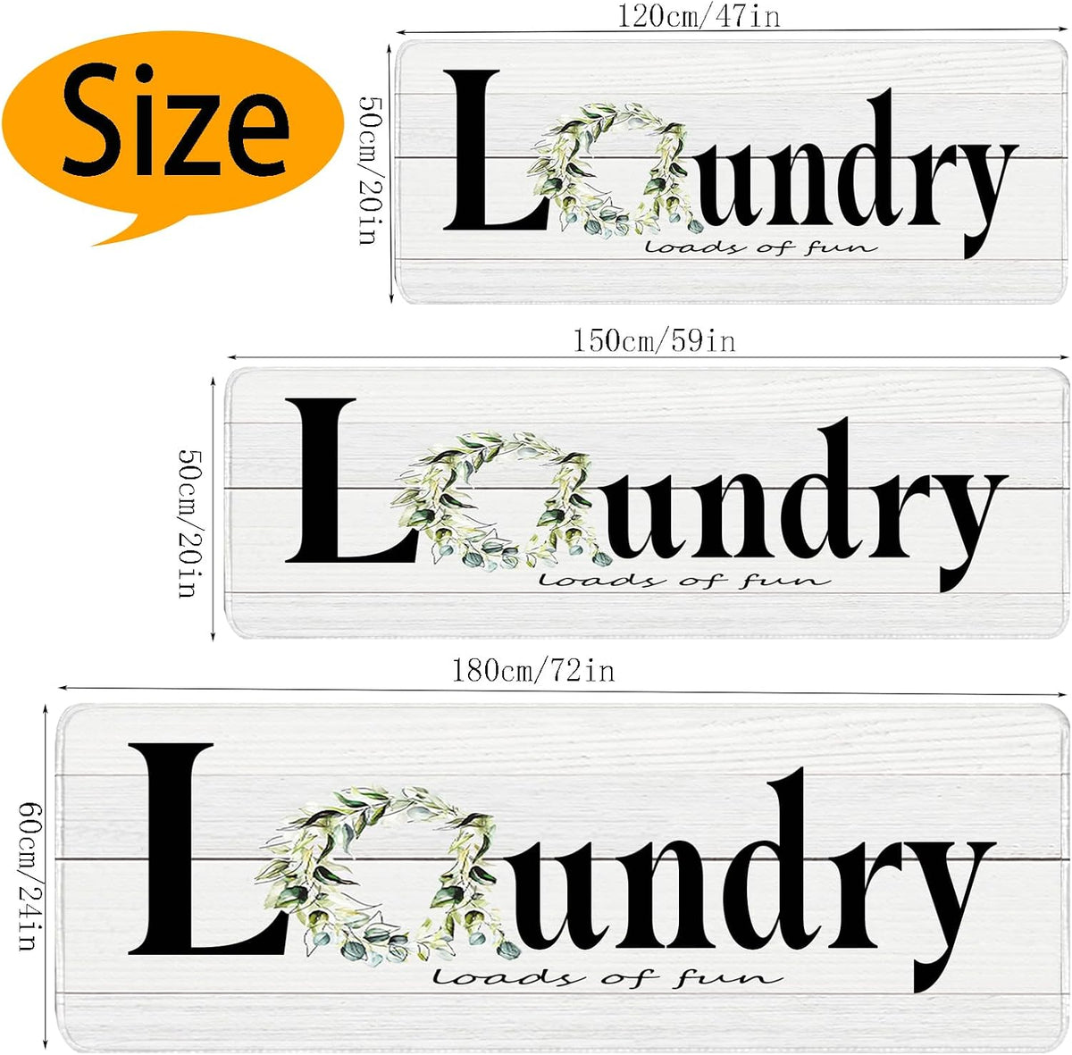 Soft Floral Laundry Rug 20"x47" Non Slip Washable