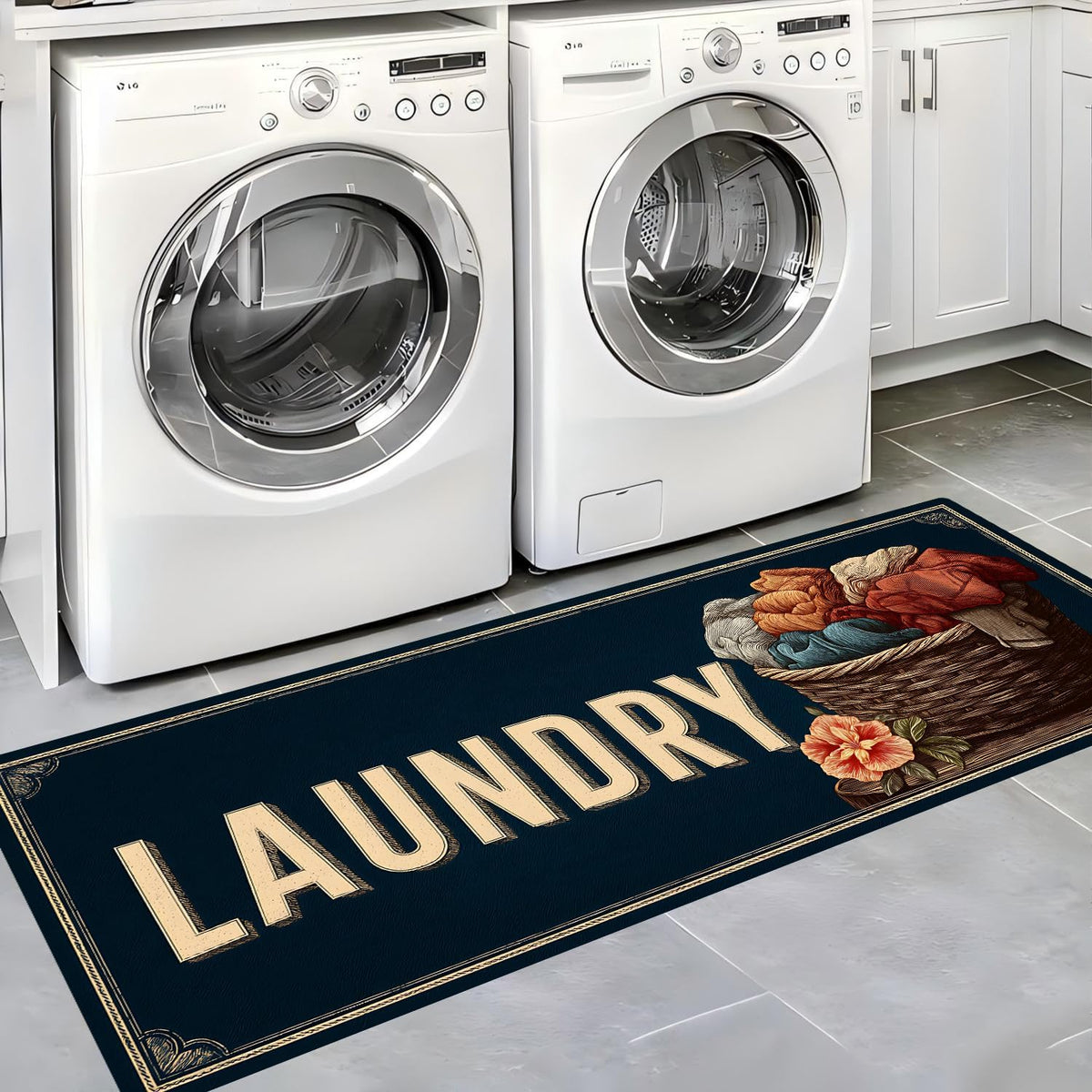 Farmhouse Laundry Rug 20X47 Inch Non Slip Waterproof