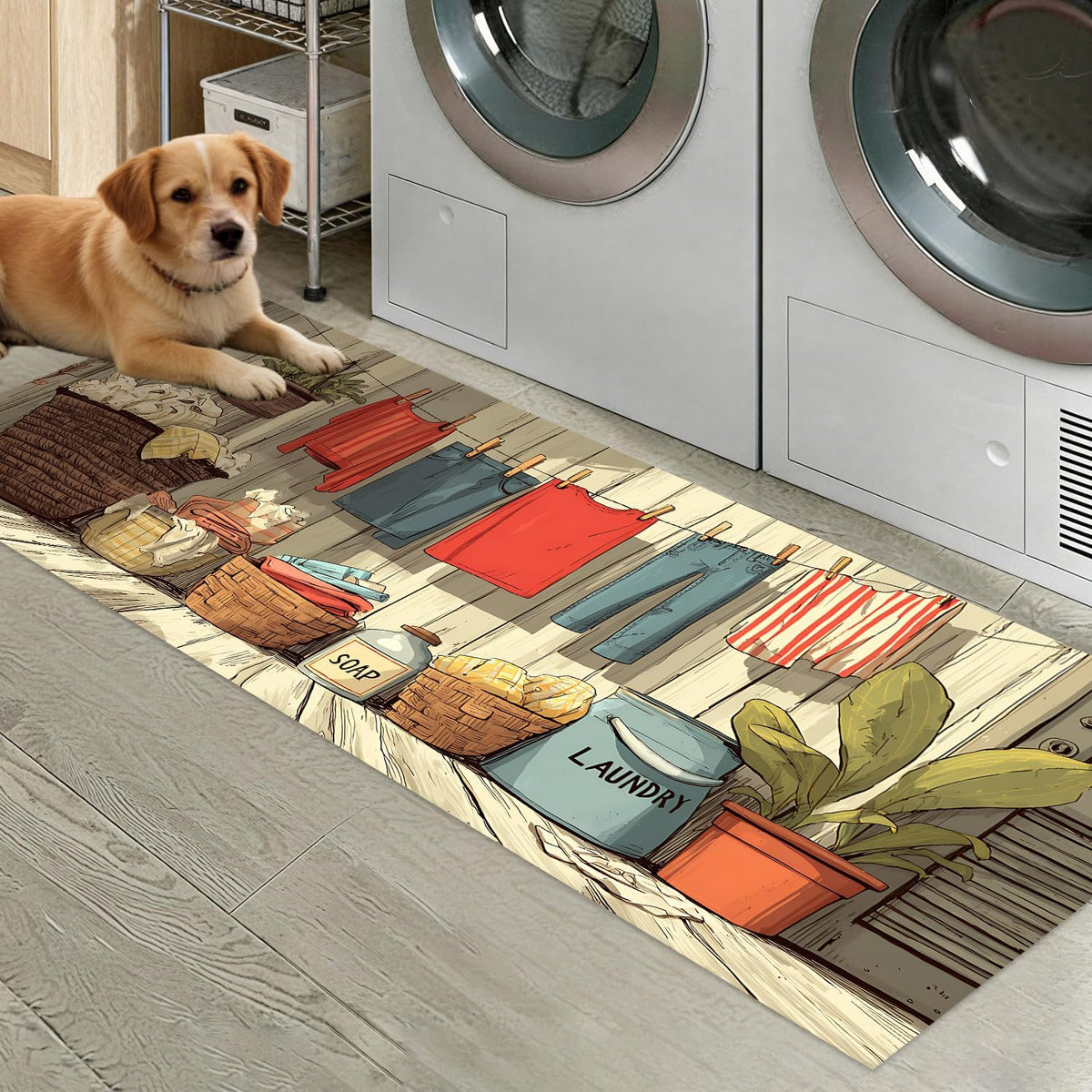 Farmhouse Clothesline Laundry Rug 47x20 Inch