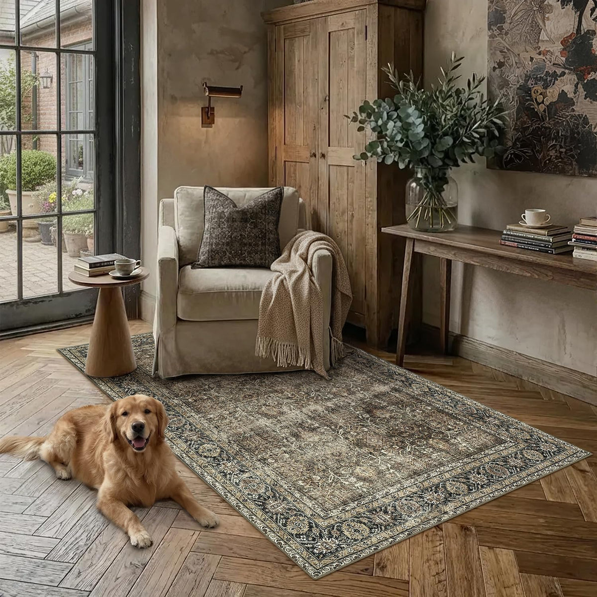 Vintage Distressed Rug 3x5 Brown