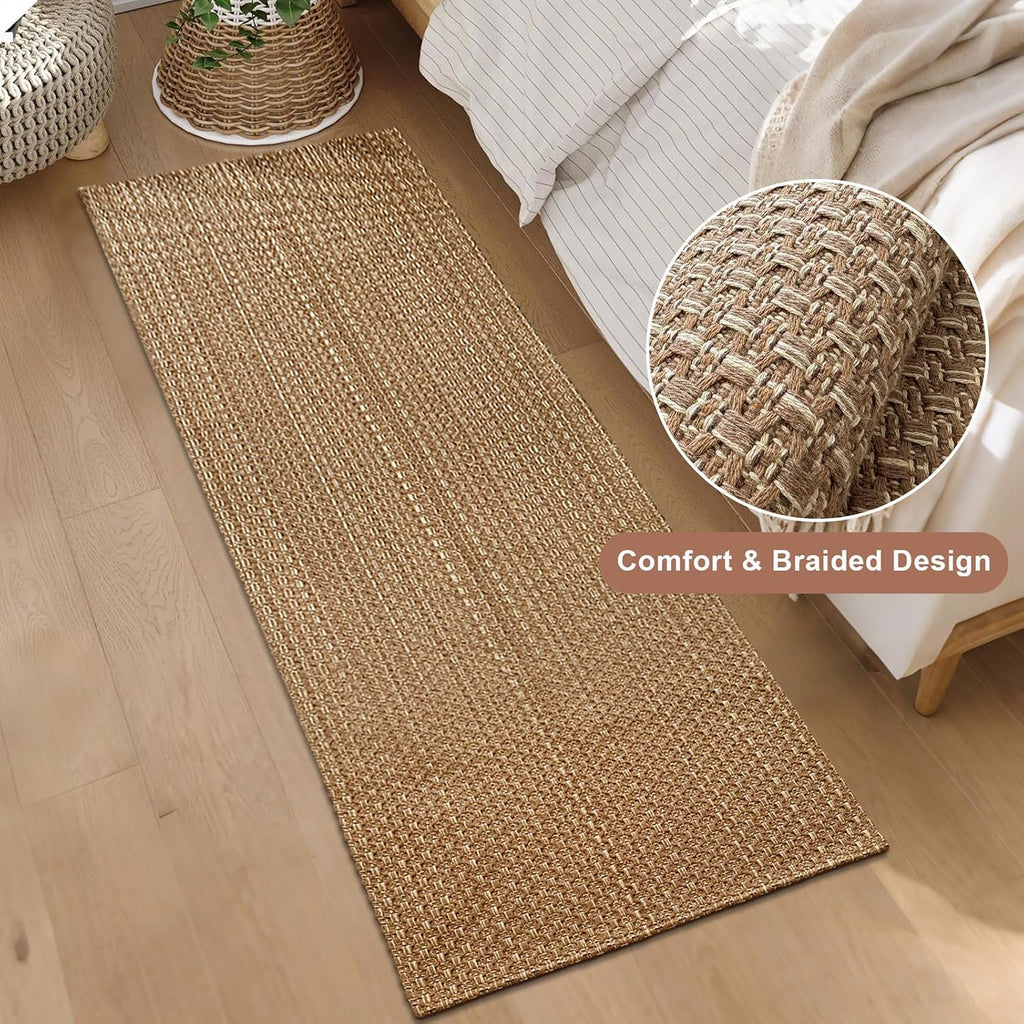 Tan Brown Braided Faux Jute Runner 2x5 ft
