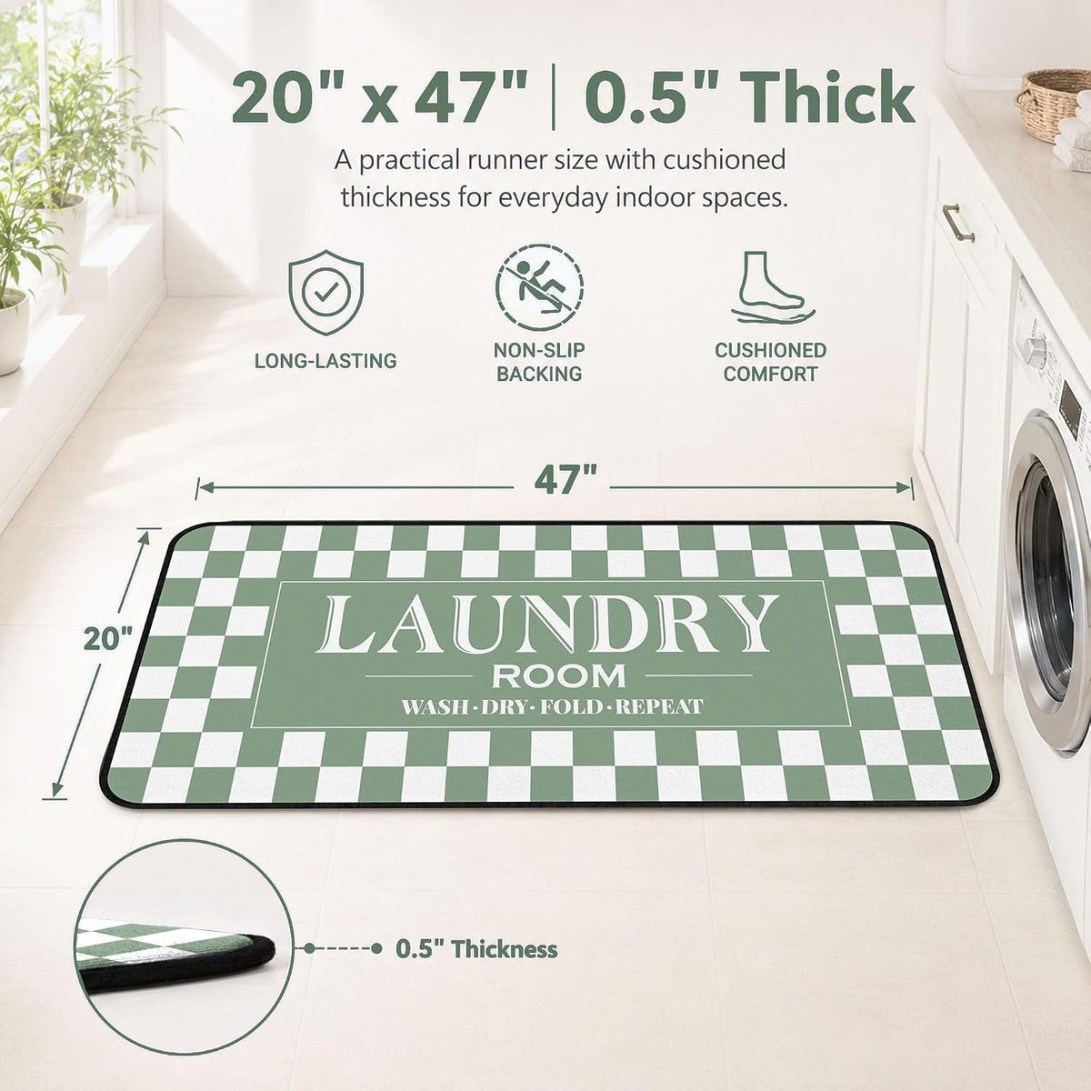 Green Checkerboard Laundry Rug 20X47 Inch