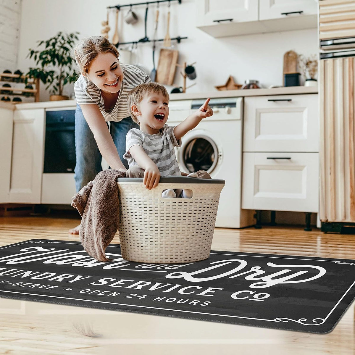 Dark Grey Washable Non-Slip Laundry Rug 20"x60"