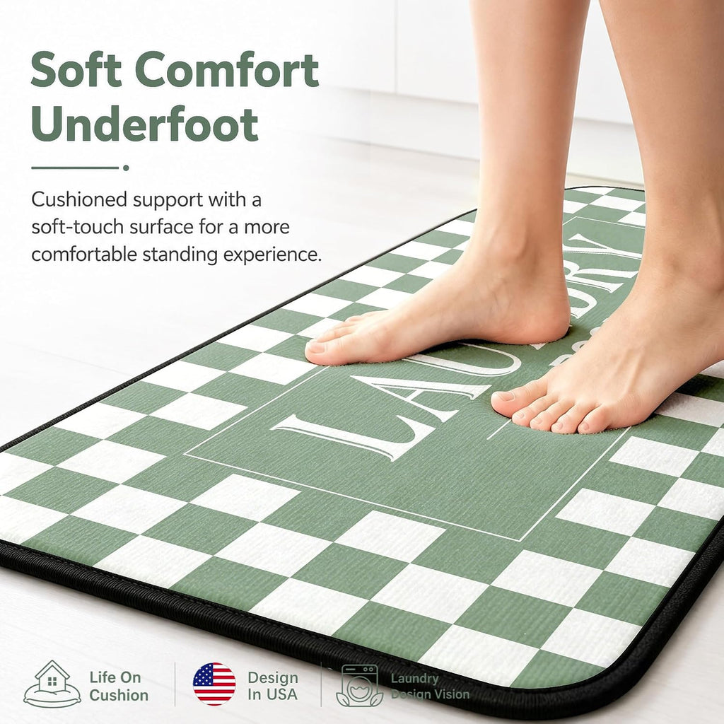 Green Checkerboard Laundry Rug 20X47 Inch