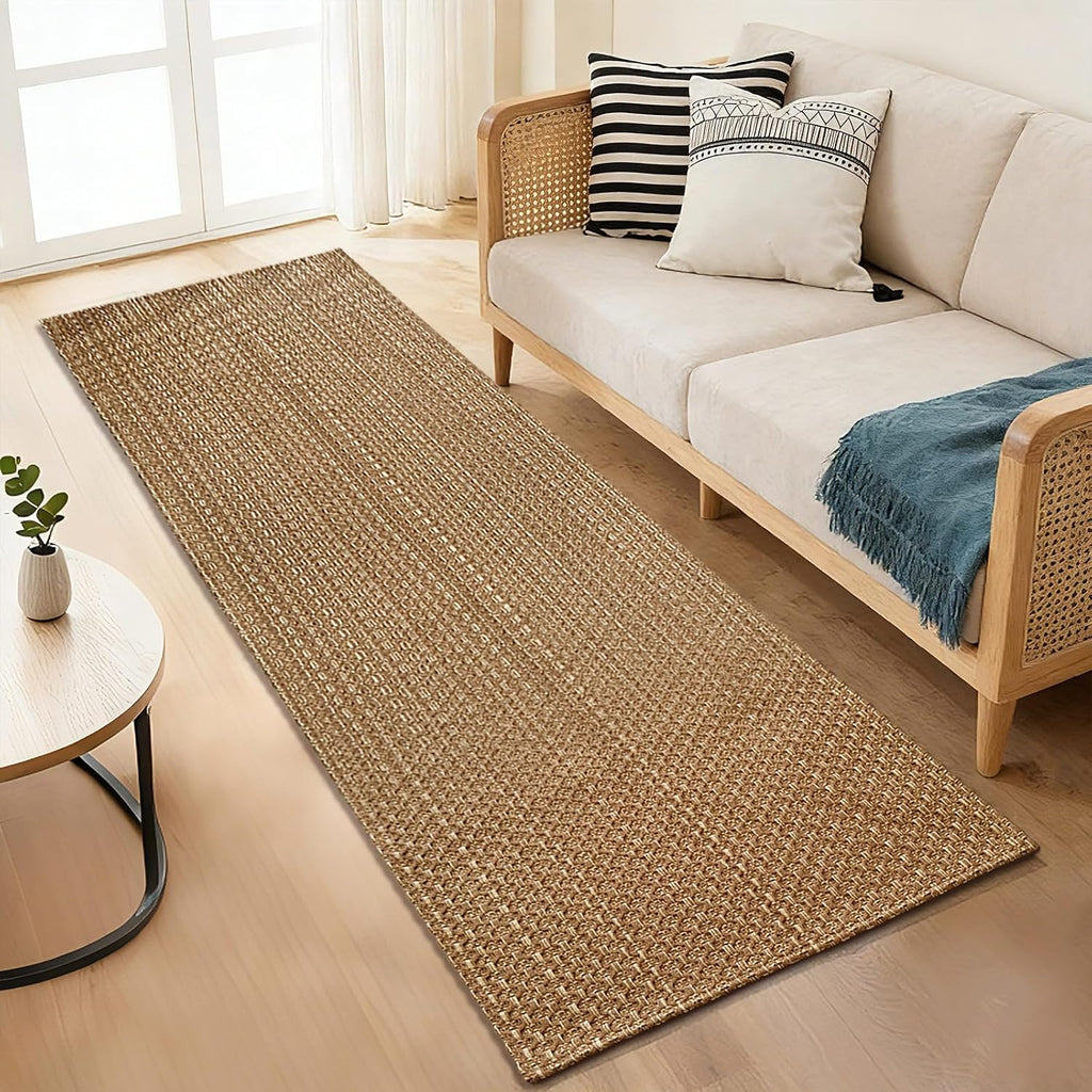 Tan Brown Braided Faux Jute Runner 2x8 ft Non Slip
