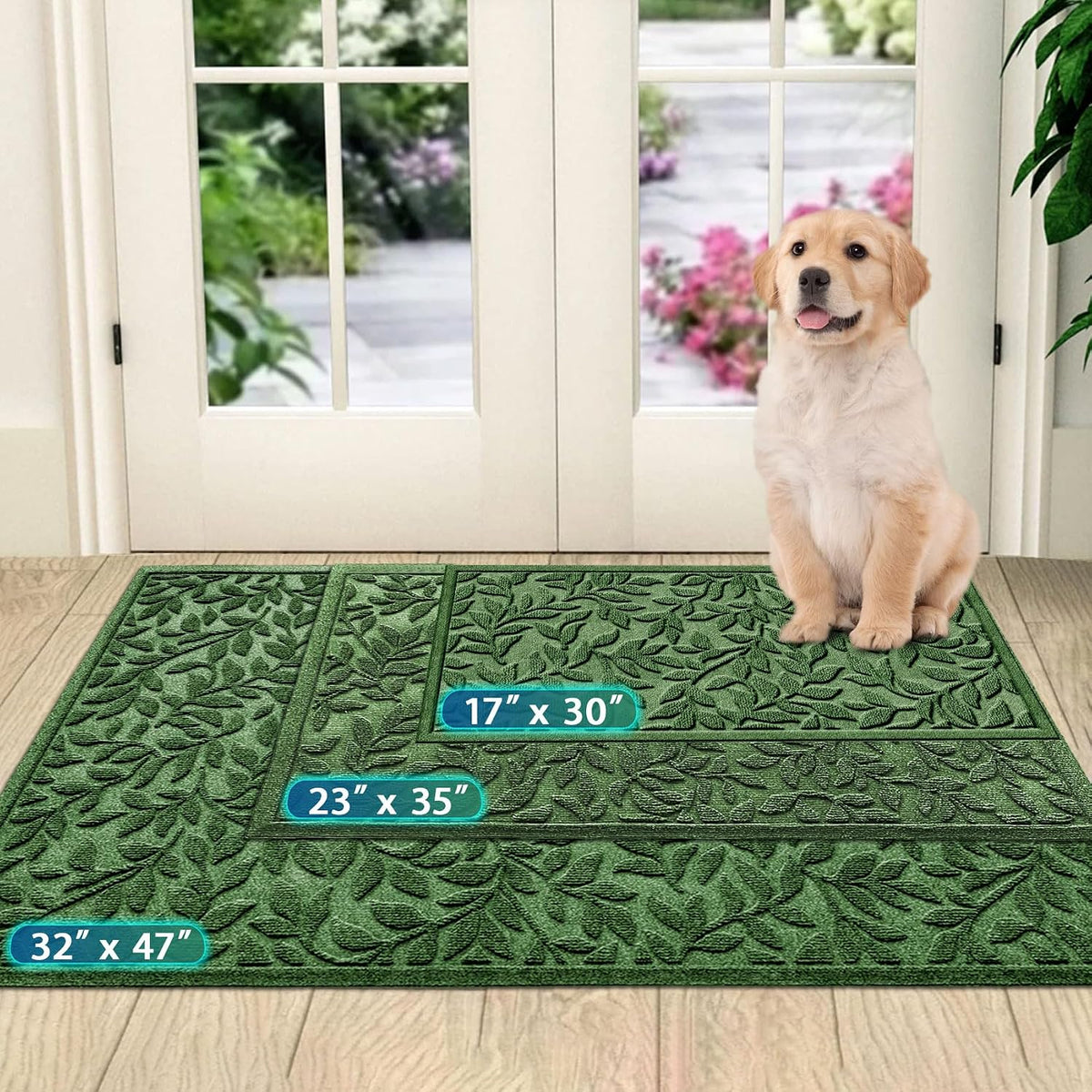 Green Leaves Doormat 17x30 Inch Non Slip