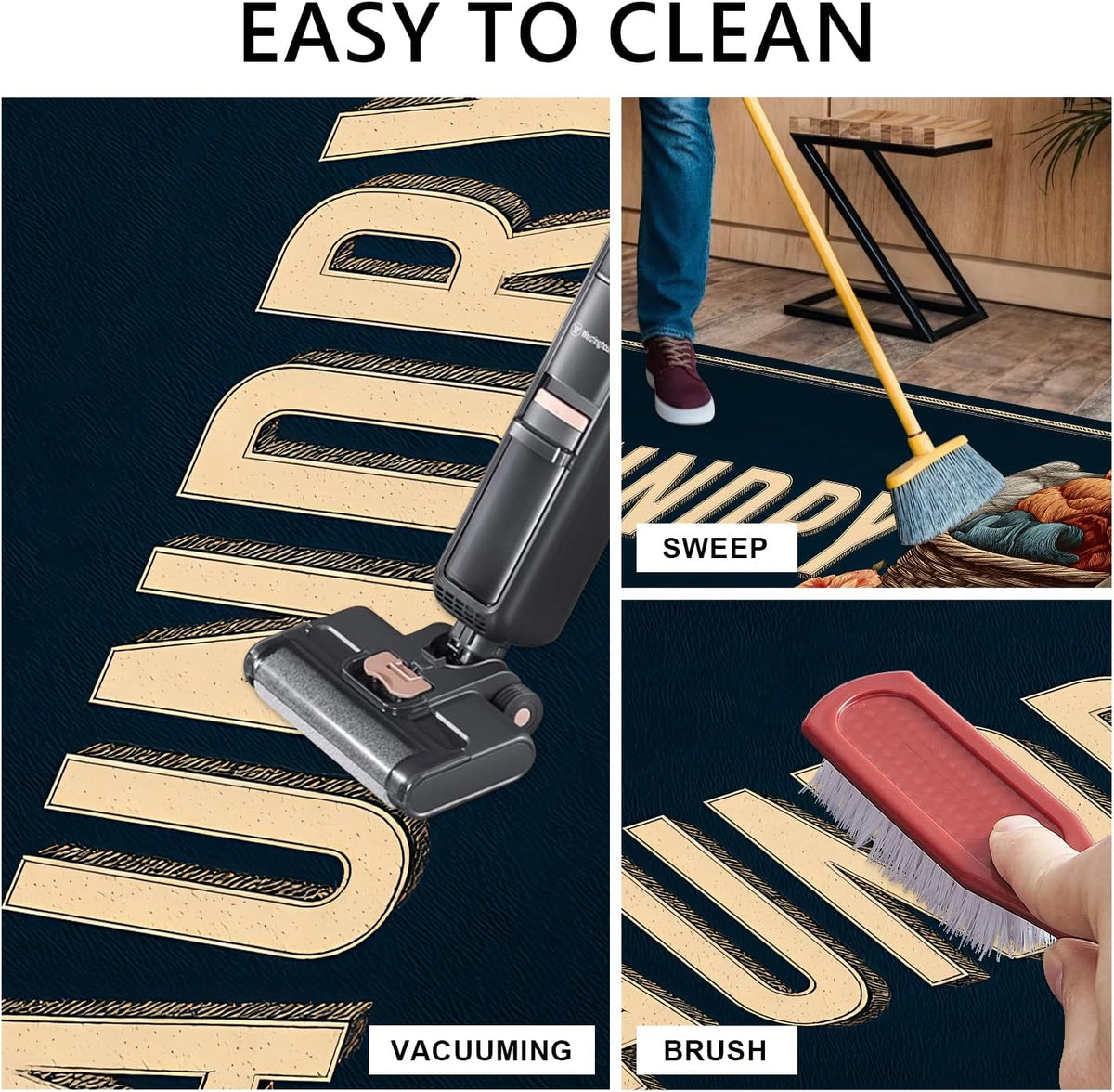 Farmhouse Laundry Rug 20X47 Inch Non Slip Waterproof