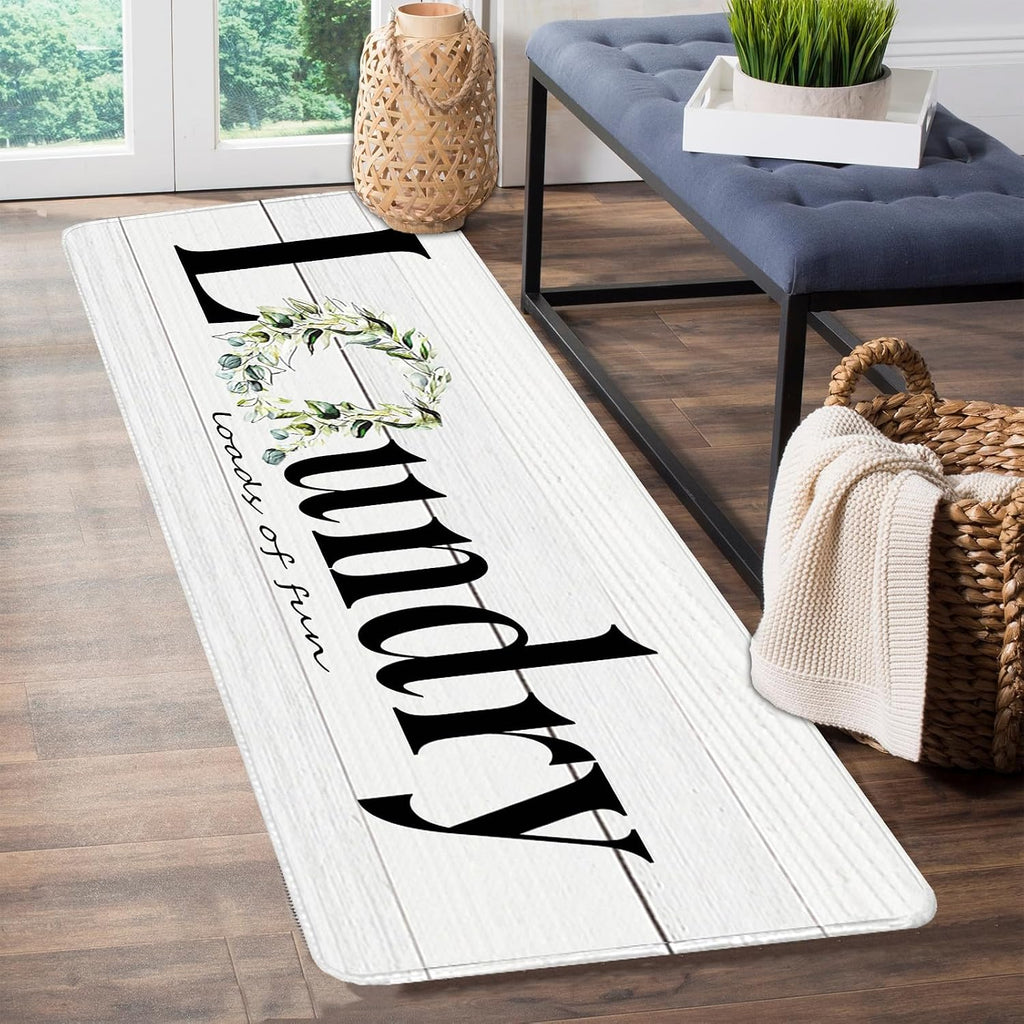 Soft Floral Laundry Rug 20"x47" Non Slip Washable