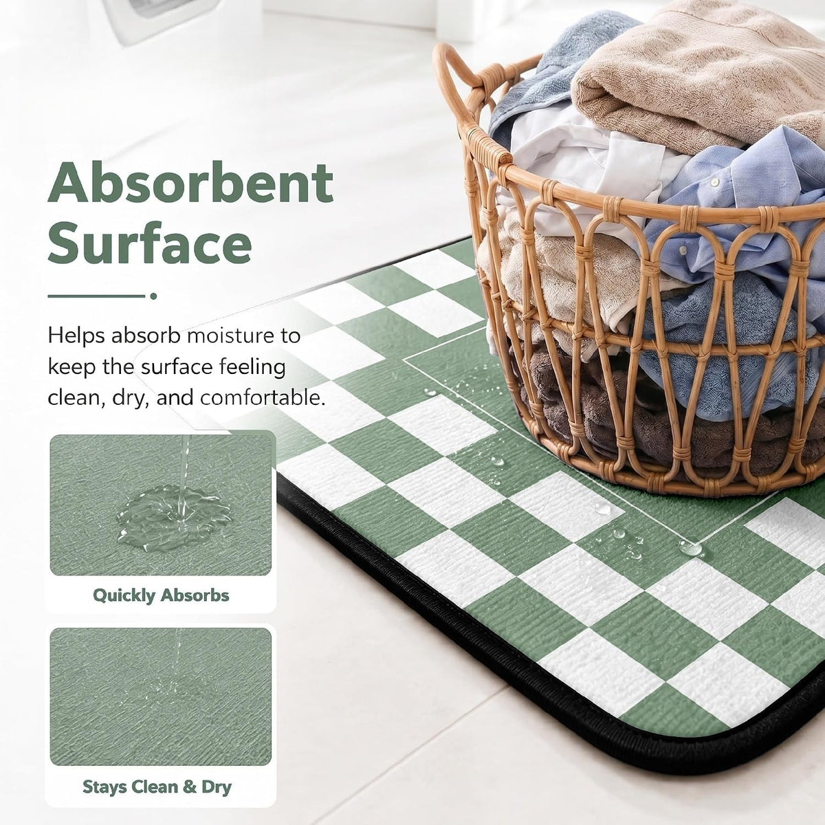 Green Checkerboard Laundry Rug 20X47 Inch