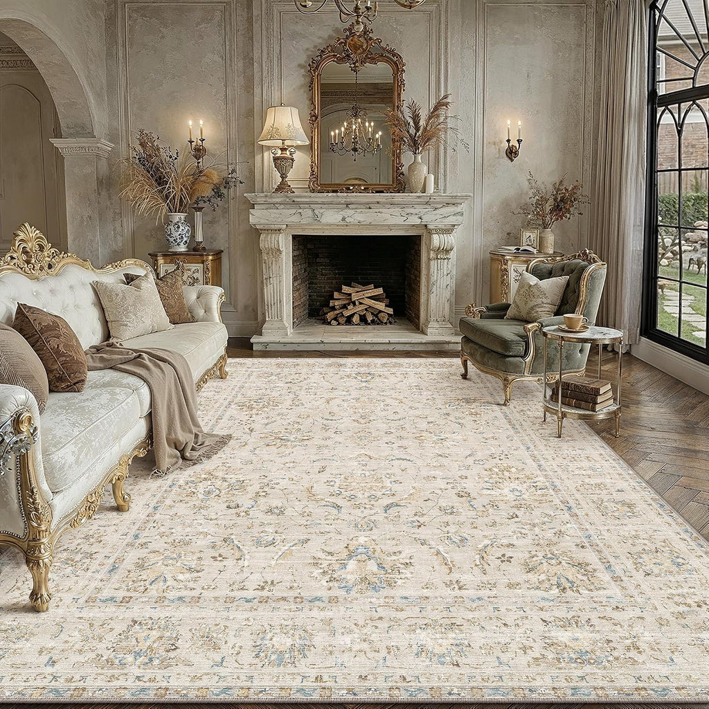 Vintage Floral Rug 8x10 Beige