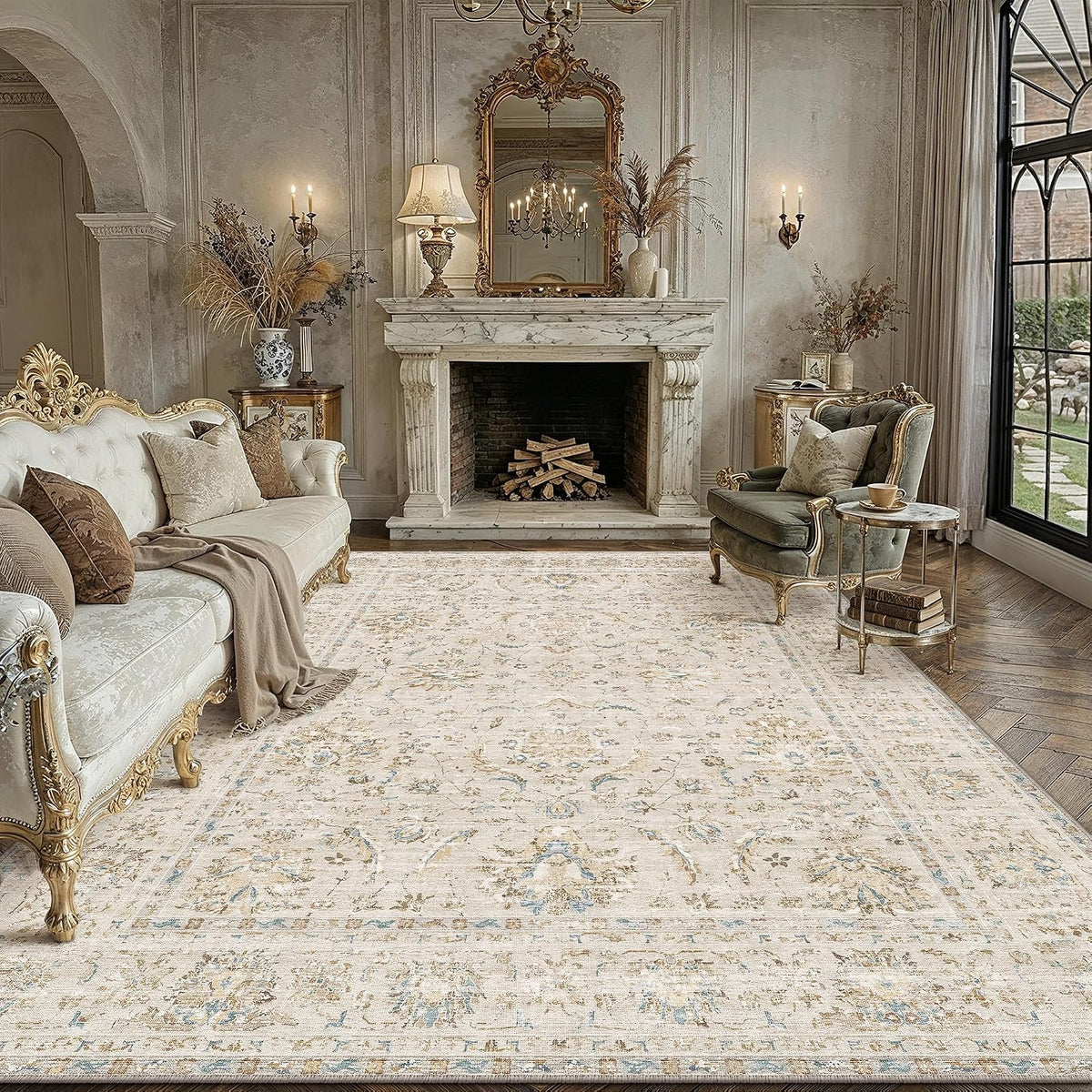Vintage Floral Rug 8x10 Beige