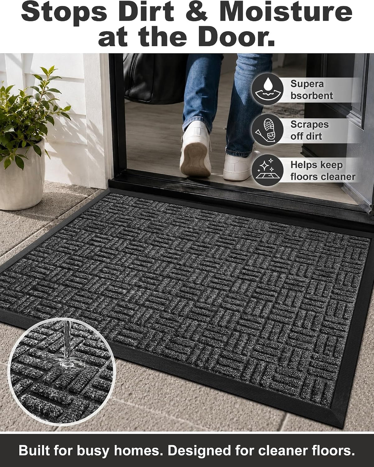 Gray Welcome Mat 29.5"x17" Waterproof