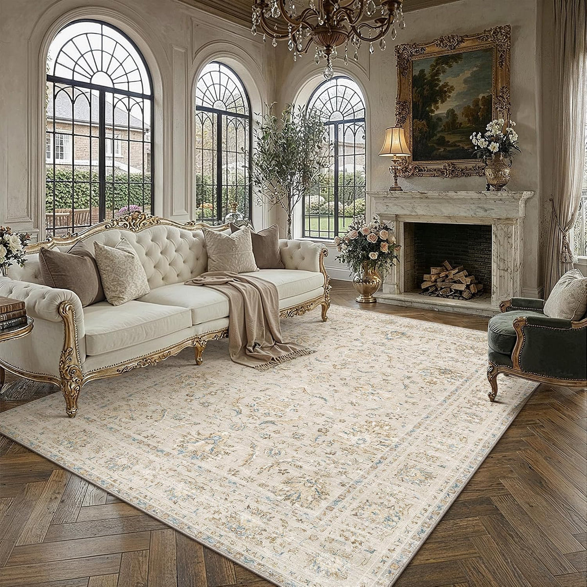Vintage Floral Rug 8x10 Beige
