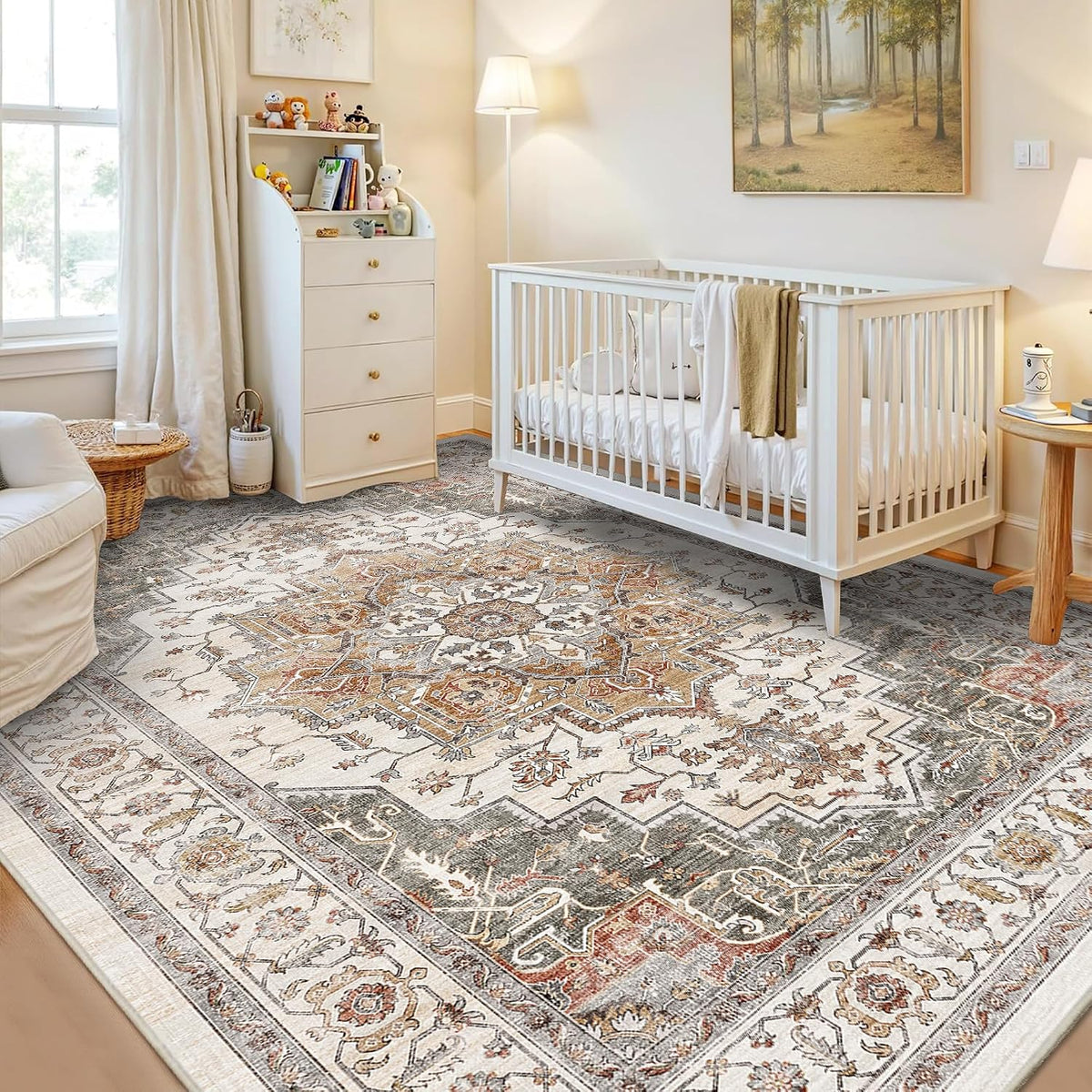 Washable Vintage Boho Rug 5x7 Soft