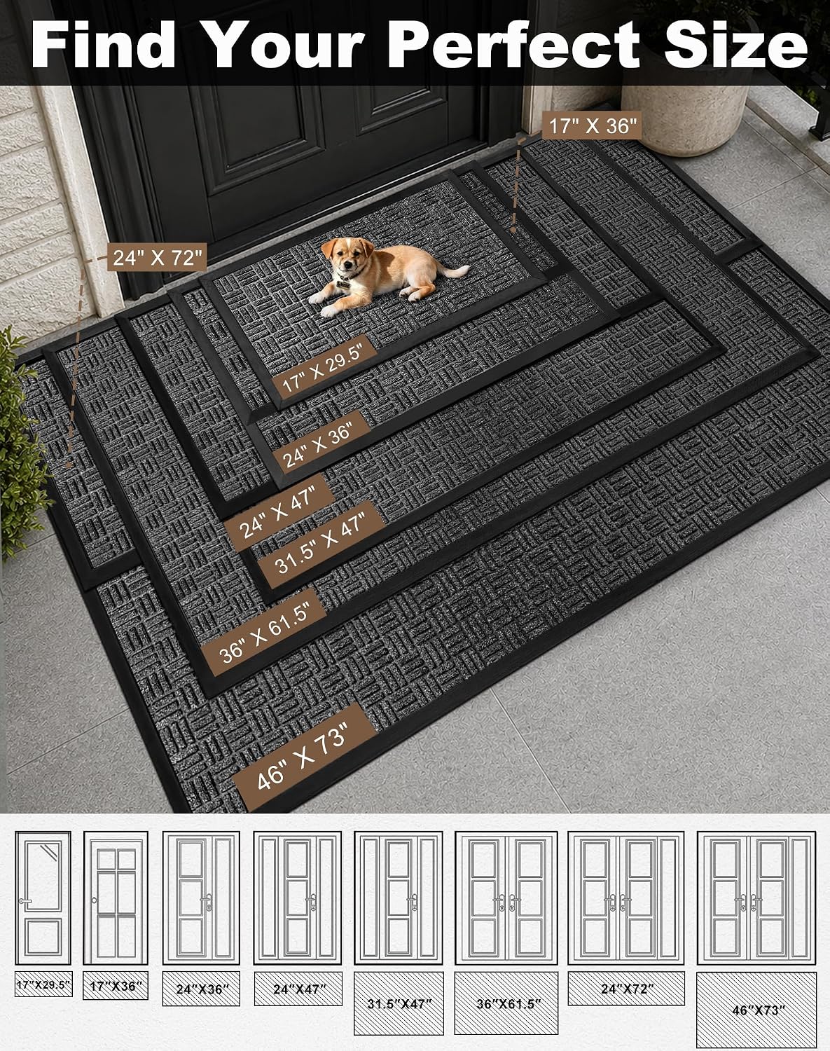 Gray Welcome Mat 29.5"x17" Waterproof