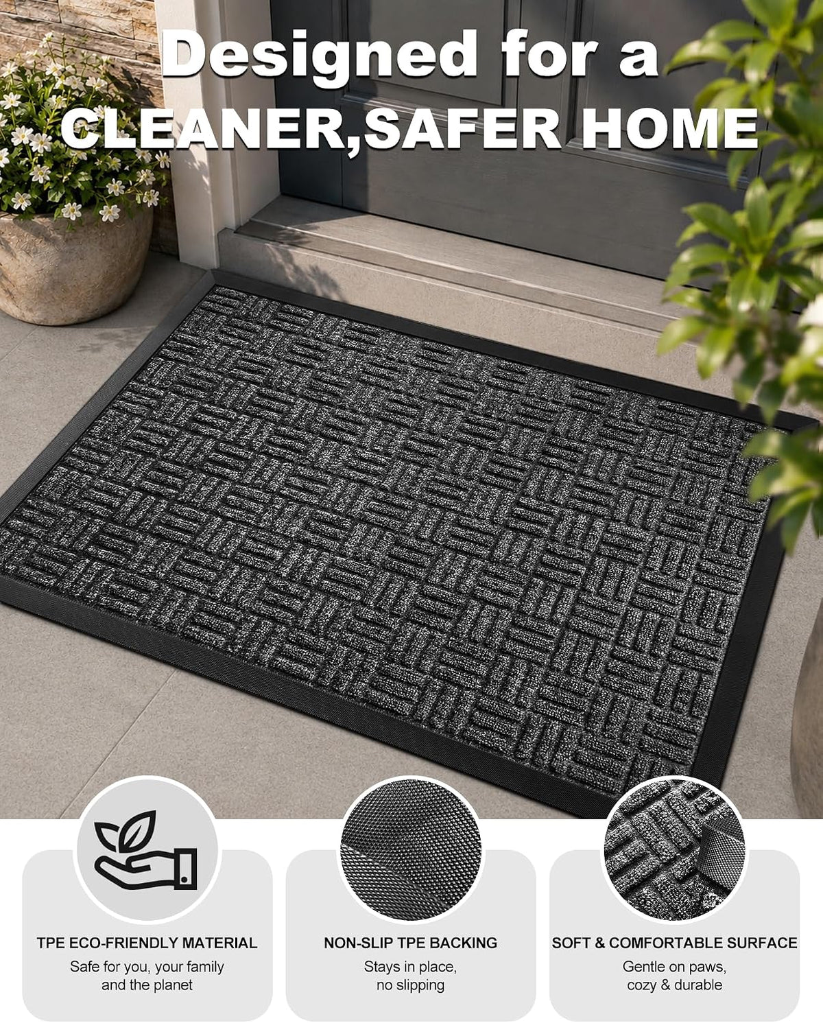 Gray Welcome Mat 29.5"x17" Waterproof