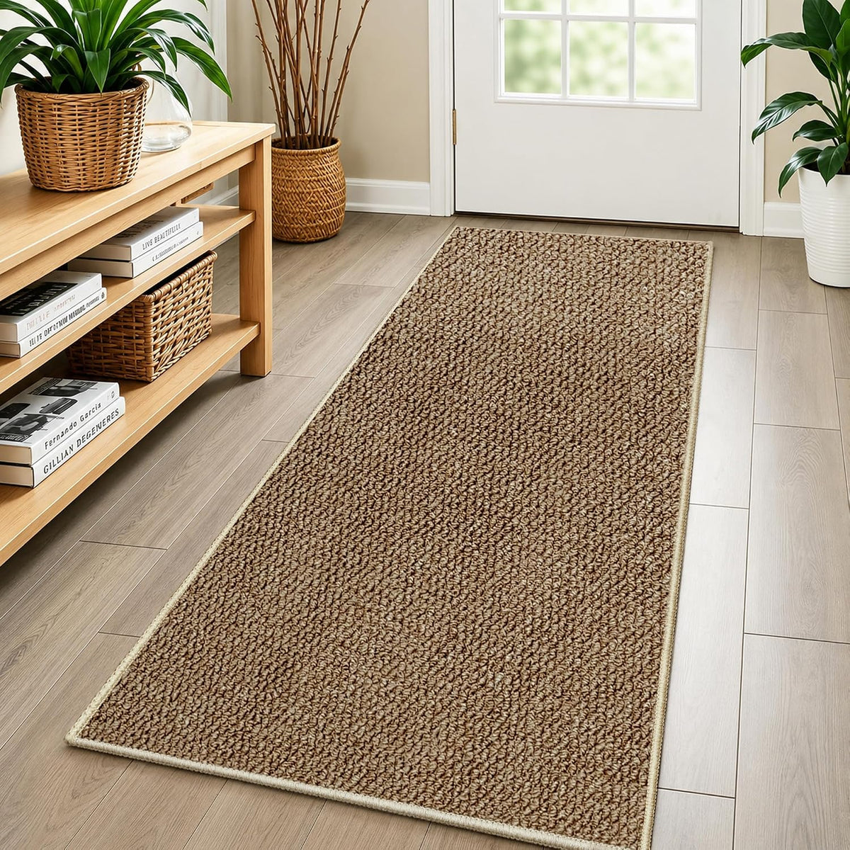 Taupe Faux Jute Runner Rug 2'x6' Washable Non-Slip