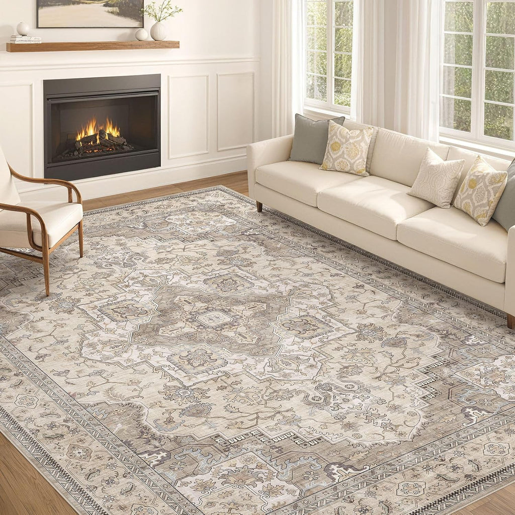 Washable Vintage Rug 10x14 Brown/Multi