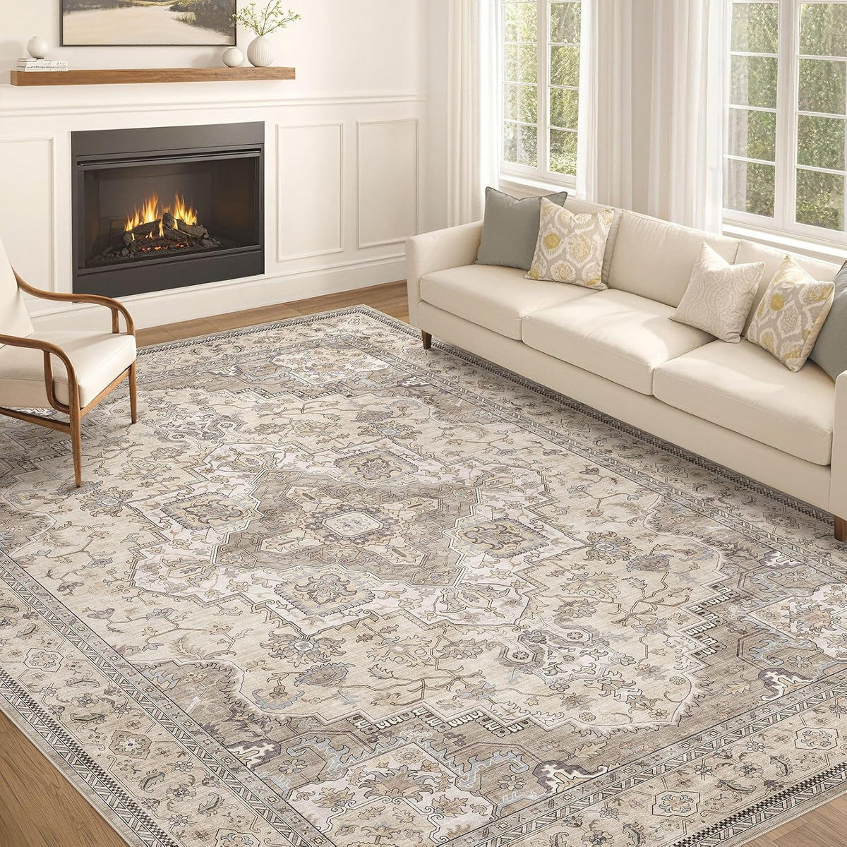 Washable Vintage Rug 10x14 Brown/Multi