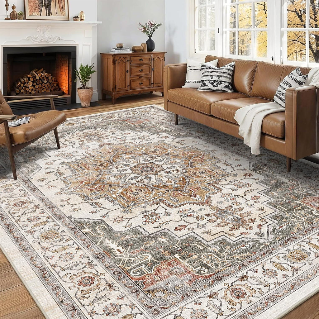 Washable Vintage Boho Rug 5x7 Soft