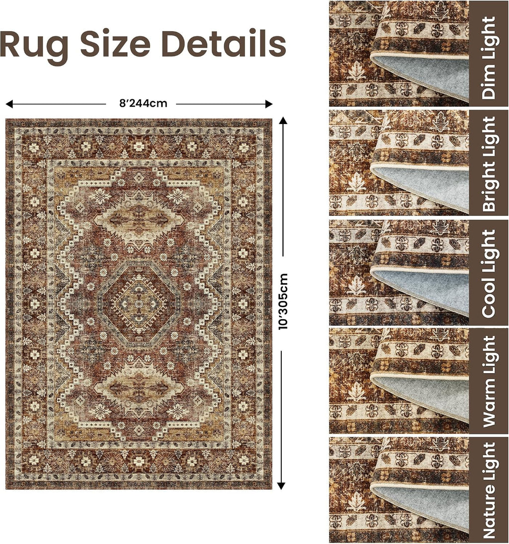 Vintage Washable Rug 8x10 Rust