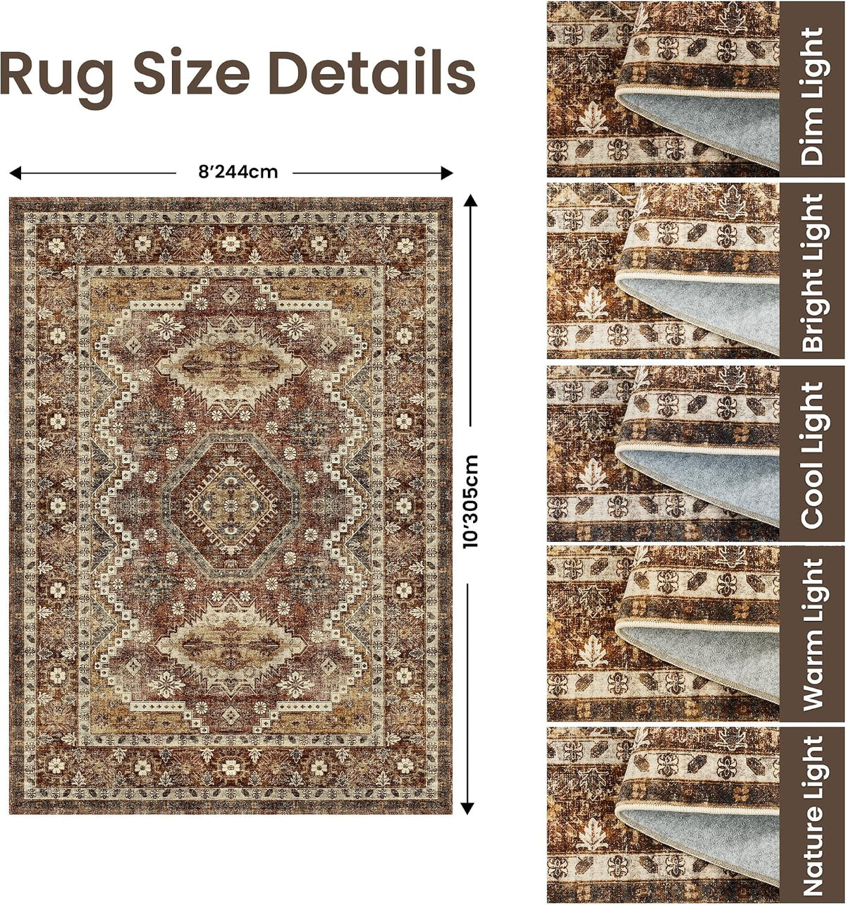 Vintage Washable Rug 8x10 Rust
