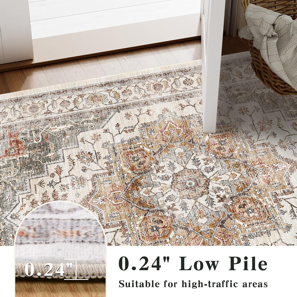 Washable Vintage Boho Rug 5x7 Soft