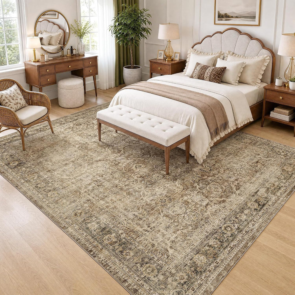 Washable Vintage Rug 8x10 Brown Neutral