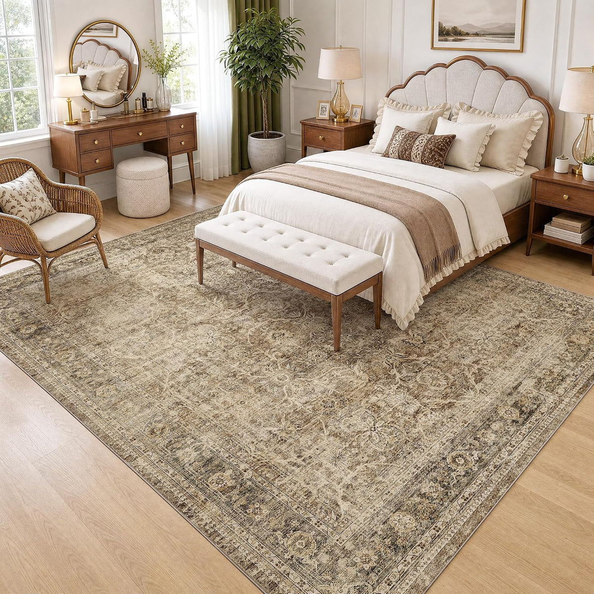 Washable Vintage Rug 8x10 Brown Neutral