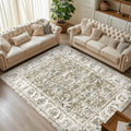 Washable Vintage Floral Rug 8x10 Taupe