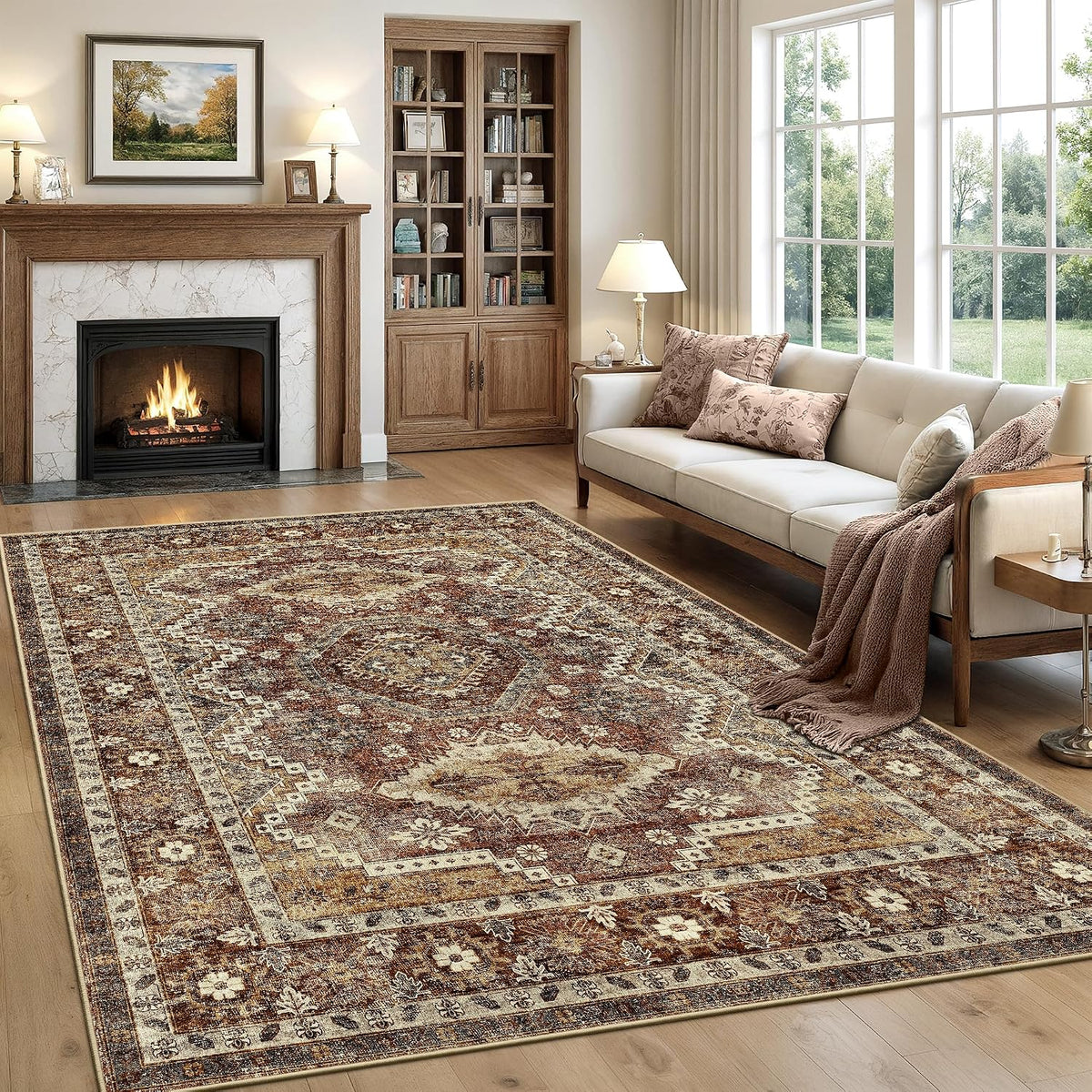 Vintage Washable Rug 8x10 Rust